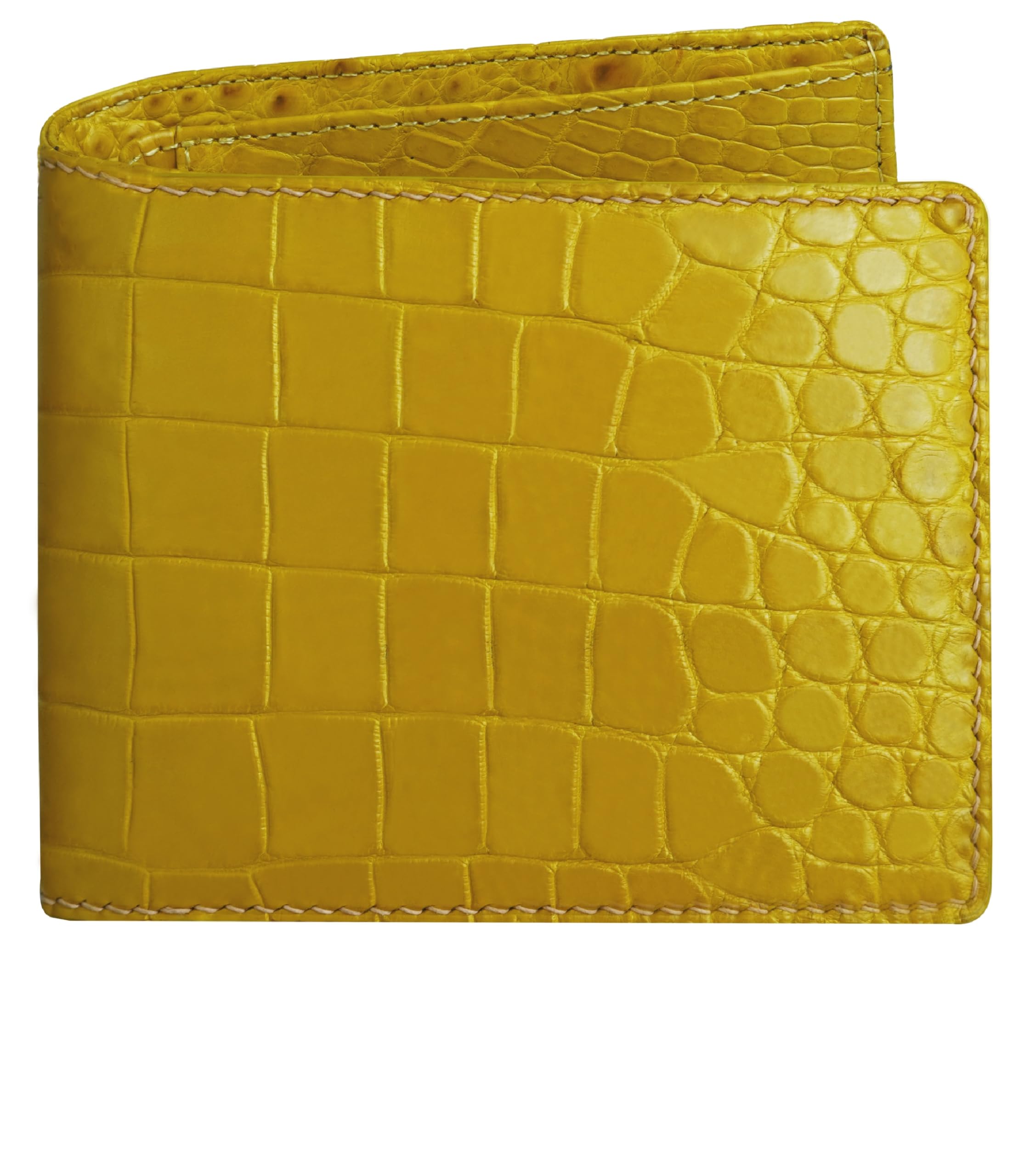 HATA Yellow Exotic Bifold Leather Wallet for Men, Double-Side Leather Wallet with RFID Blocking &amp; ID Window Credit Card Holder, Handmade Gift for Birthday, Anniversary, Father’s Day VIBE-99