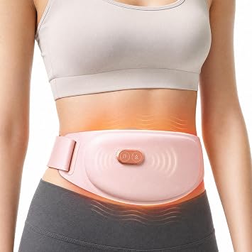 Period Heating Pad for Cramps, Cordless Portable Heating Pad with Massage, 5000mAh Rechargeable, 3 Heat Levels, 5 Vibration Levels, 3 Massage Modes, Pink Wearable Belt for Women