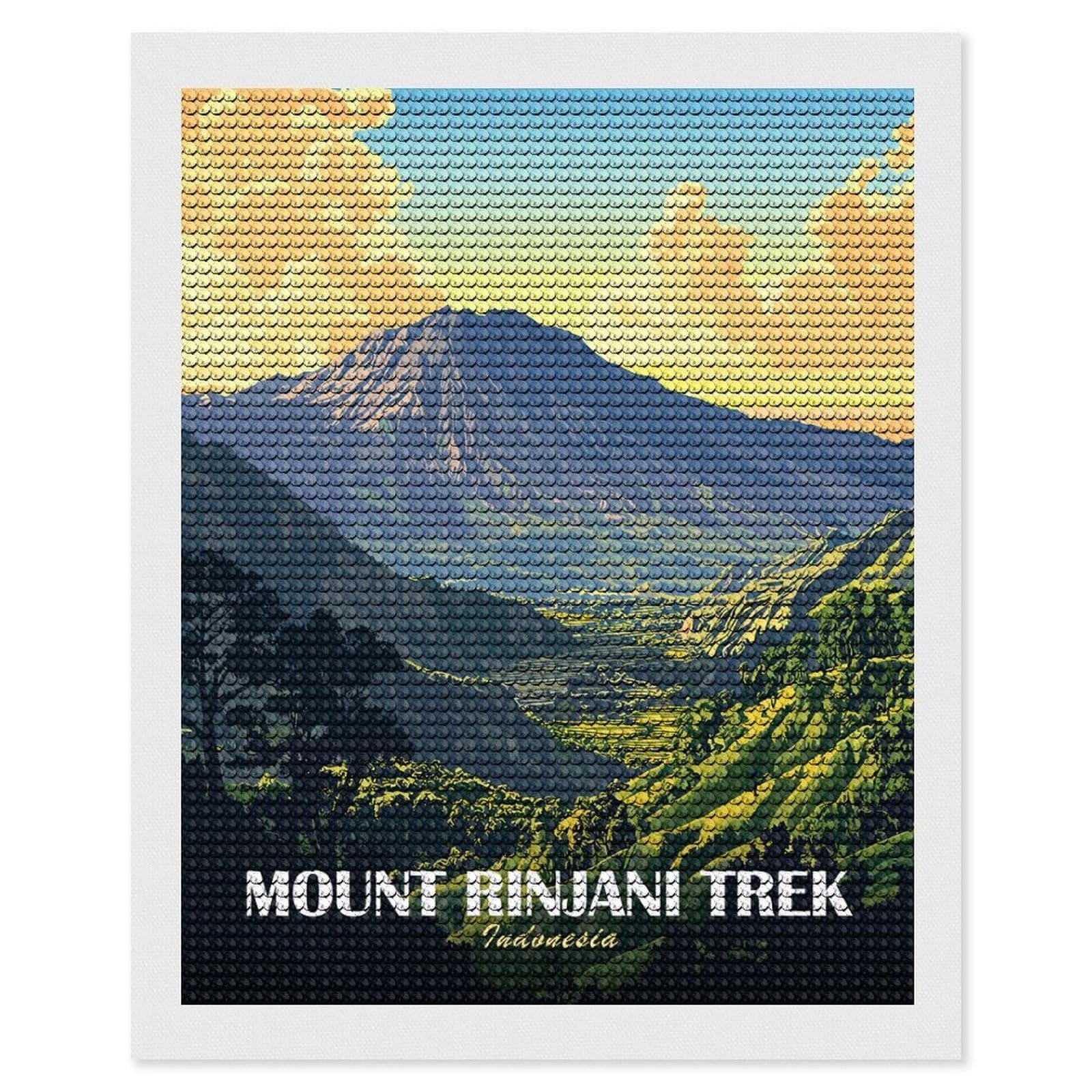 Junmoney Mount Rinjani Trek Indonesia Landscape Art DIY Diamond Art Canvas Kit 16"x20", Christmas Gift, for Family Craft Time, Leisure Activity, Home Wall Art