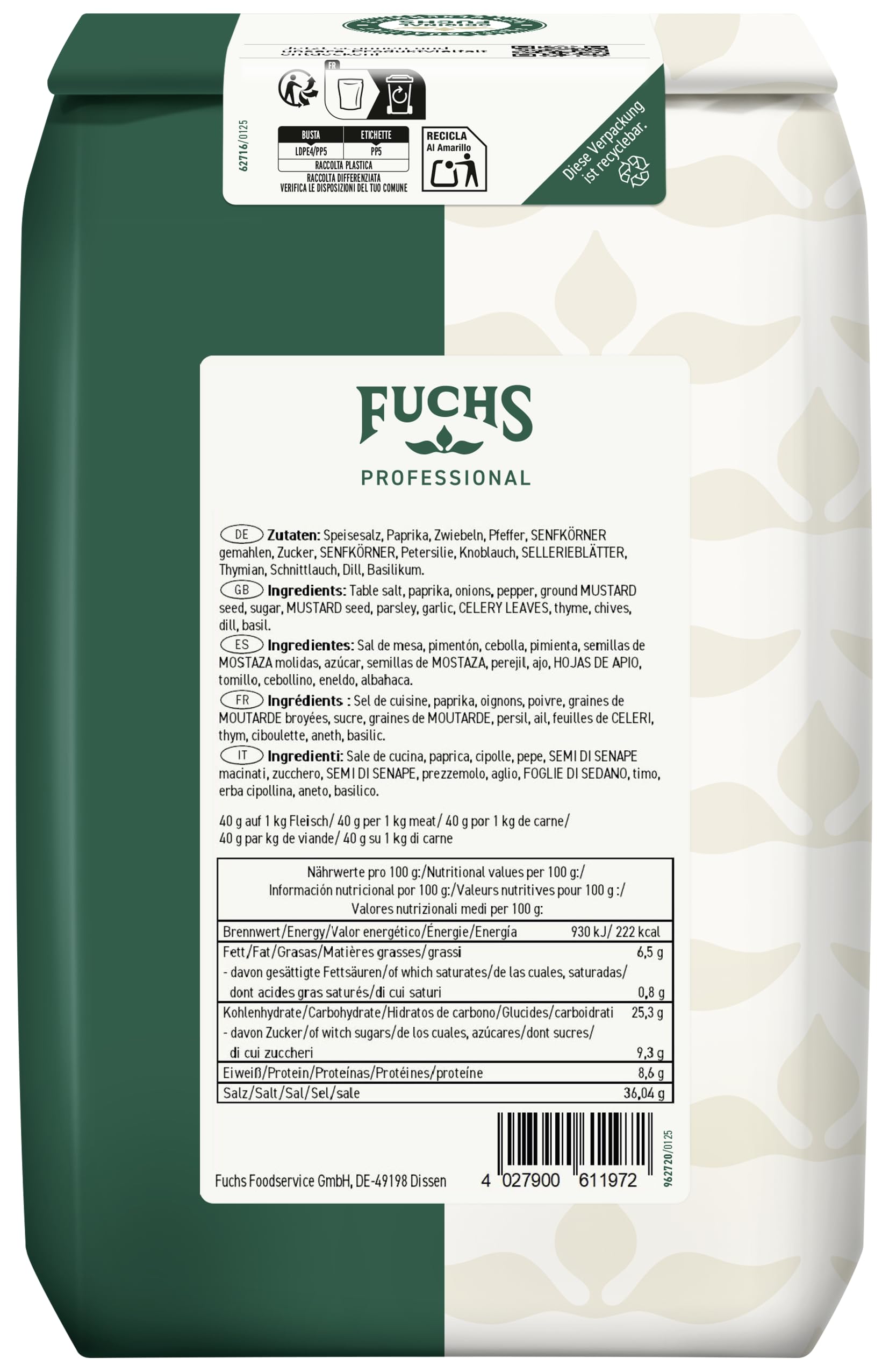 Fuchs Professional - Mix di spezie per spiedini e grigliate | 1500 g | Qualità professionale per professionisti Ho.re.ca