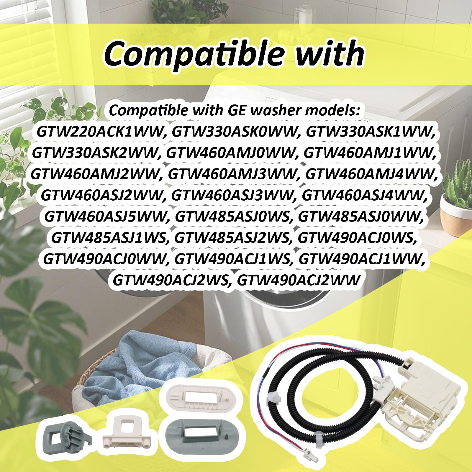 Conjunto de interruptor de bloqueo de tapa de lavadora compatible con GE Hotpoint cerradura de tapa de arandela de repuesto para WH08X32697 WH01X24114 WH01X26114 WH01X27954 WH08X31577