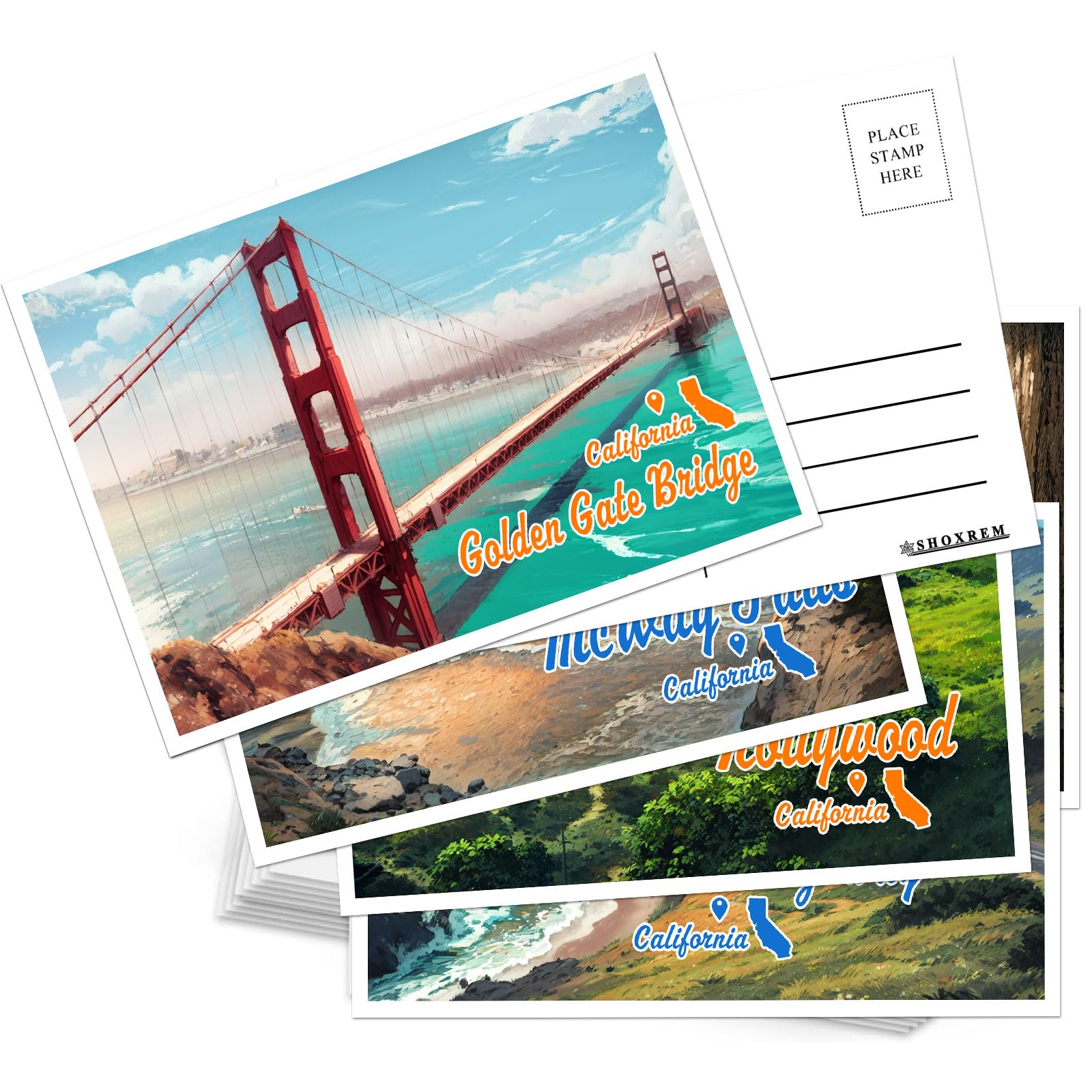 Photo 1 of SHOXREM California Postcards Set, 24 Pieces, 4 x 6 inches, Retro Travel Landmark Wall Decor