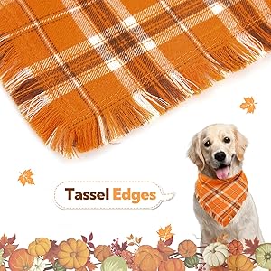 Kytely Fall Thanksgiving Dog Bandanas Large, 2Pack Christmas Halloween Classic Plaid Pet Scarf with Tassels Edges for Boy and Girl, Pet Apparel & Accessories Costume for Puppy Pets
