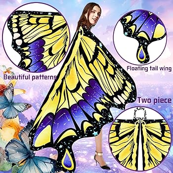 Costume Farfalla Donna Con Mantella, Cerchietto E Adesivi Viso - Per Danza E Carnevale - Foto 9