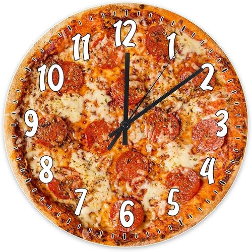 Reloj de pared de pizza, reloj de pared para cocina, alimento, funciona con pilas, reloj de pared decorativo para sala de estar, dormitorio, 10