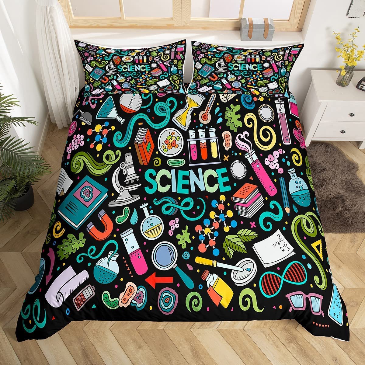 Loussiesd Boys Multicolored 13216 Kids Graffiti Pattern Duvet Cover For Girls Hip Hop Style Comforter Cover Science Theme Bedding Set Colorful Bedspread Cover Ultra Soft Room Decor Double Bedclothes Zipper