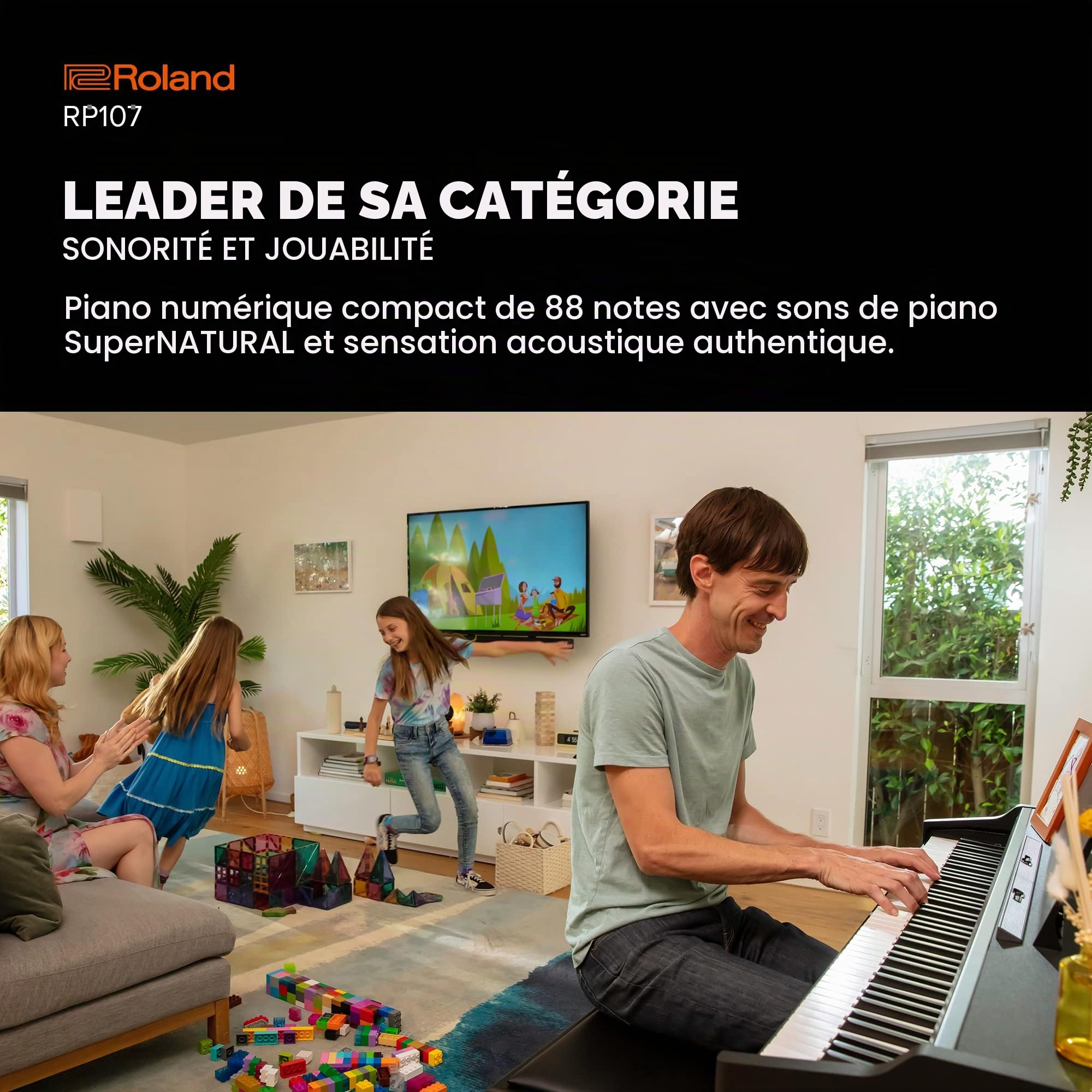 Roland RP107 Digital Piano | Piano domestique compact et abordable avec style vertical traditionnel | Parfait pour les débutants | Onboard Bluetooth® et plus encore | Parfait pour les débutants avec Bluetooth et fonctions supplémentaires