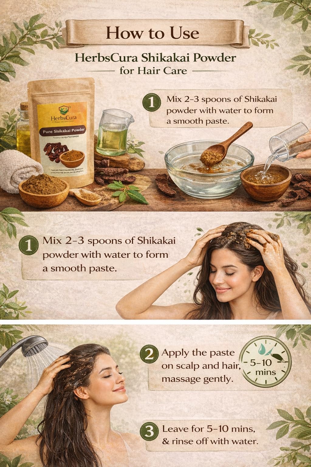 HerbsCura Pure Shikakai Powder, 100% Natural Hair Cleanser, Traditional Ayurvedic Hair Care, Promotes Hair Growth, Reduces Dandruff and Hair Fall, 100g 2