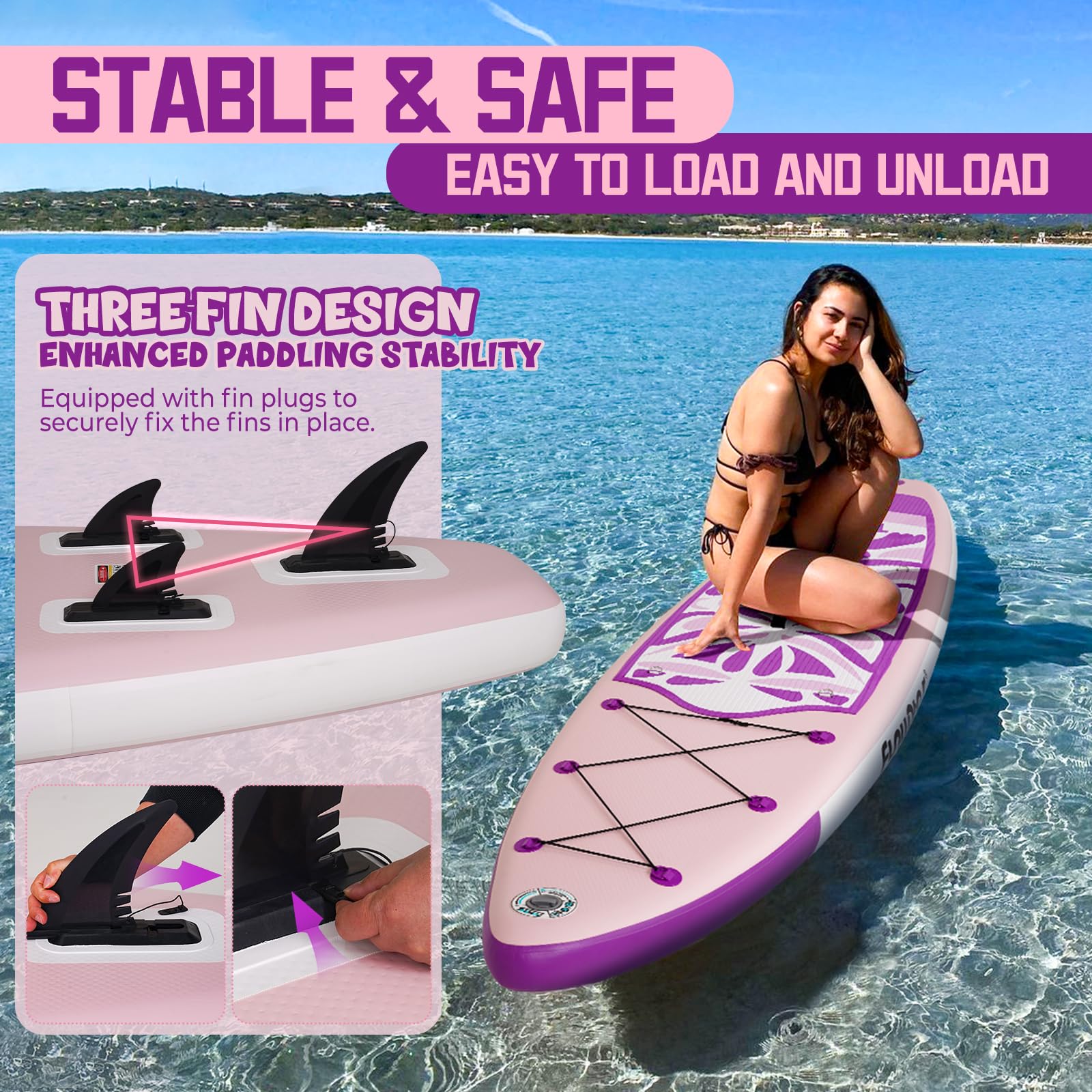 FunWater Tavola Gonfiabile Con Pinne,Guinzaglio Di Sicurezza,Pompa A Mano,Pagaia,Zaino Sup,Per Adulti E Ragazzi Di Tutti I Livelli