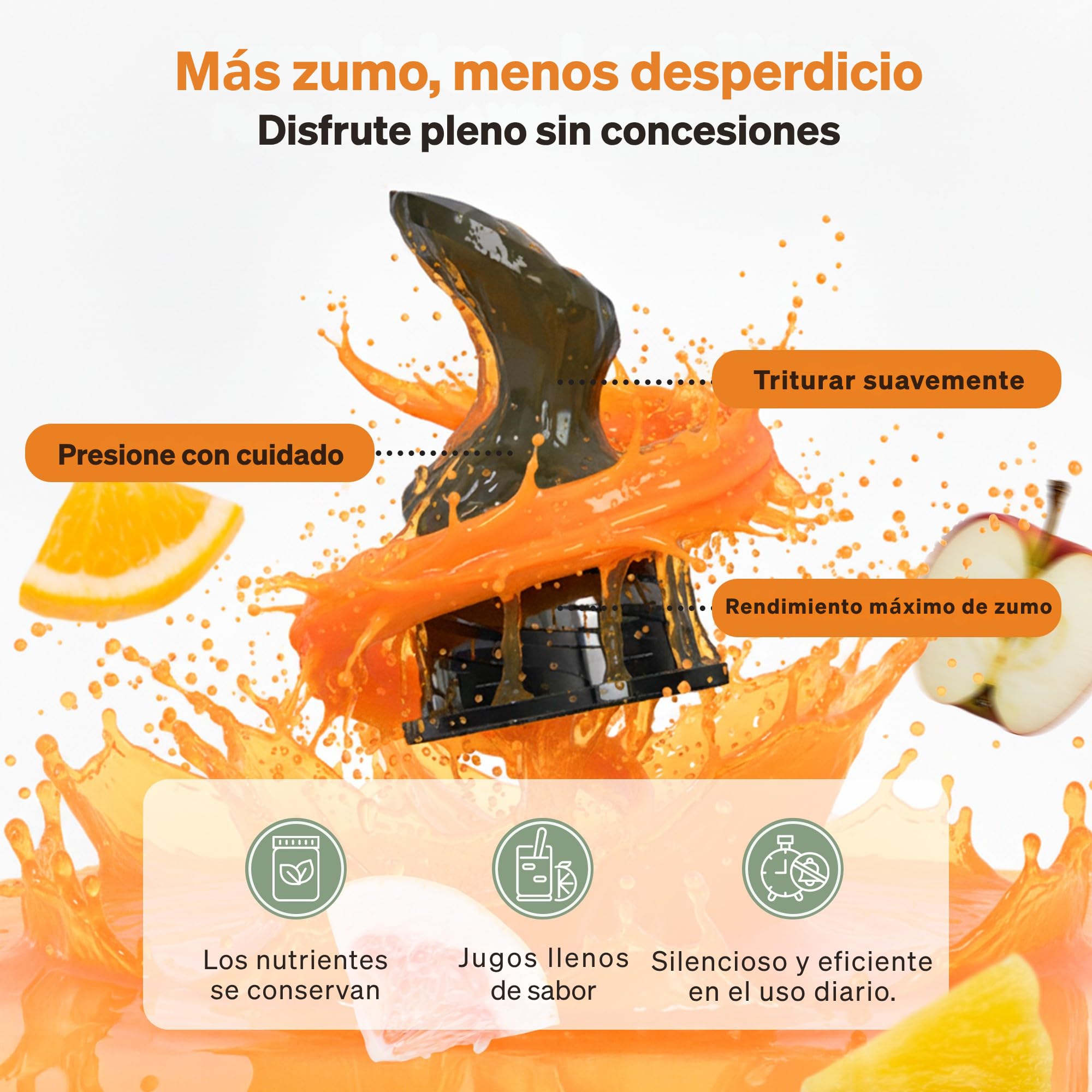 Extractor de Zumos 250 W, Slow Juicer de Prensado en Frío con Tolva XXL de 130 mm para Frutas y Verduras Enteras | Sin BPA | Función Inversa | Incluye 2 Vasos, Cepillo y Recetas de Zumo