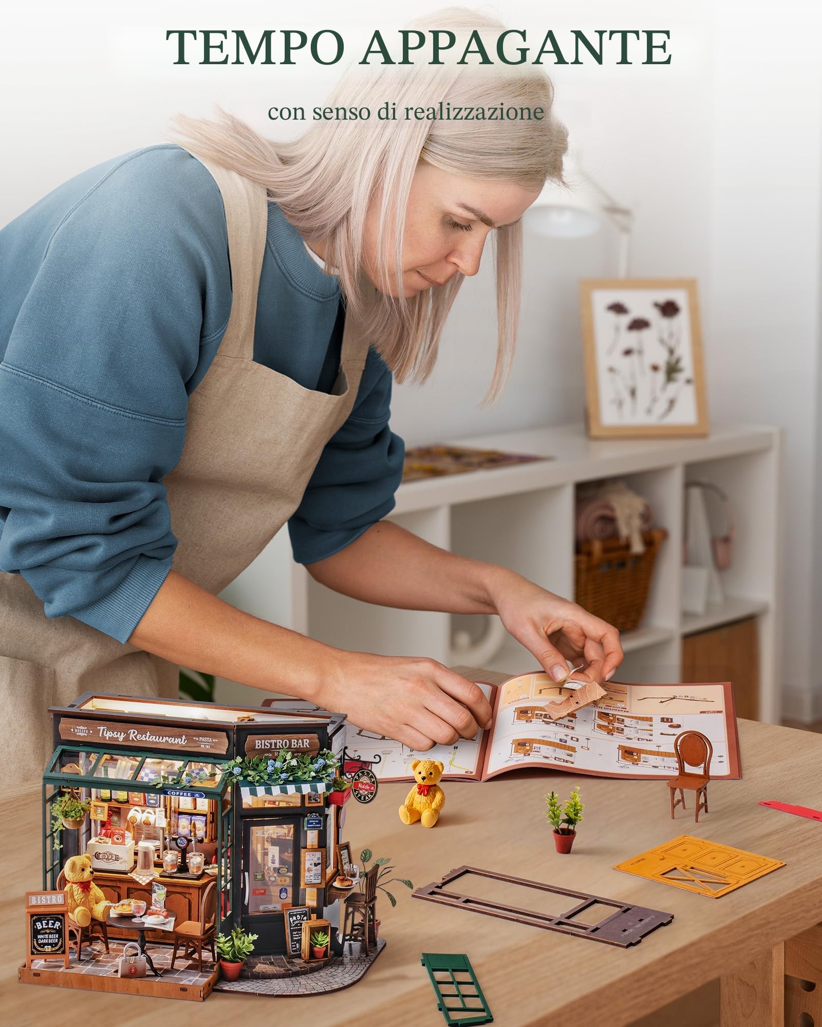 Rolife Kit di Modelli per Casa delle Bambole in Miniatura per Ristorante, Kit per Modellismo, Mini Casa, Scrivania, Libreria, Idea Regalo di Natale per Adulti Unisex