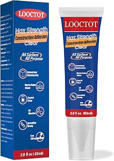 LOOCTOT Max Strength Clear Construction Adhesive, 2.8oz Waterproof Squeeze Tube - Bonds Tile, Wood, Stone, Underwater & All Surfaces
