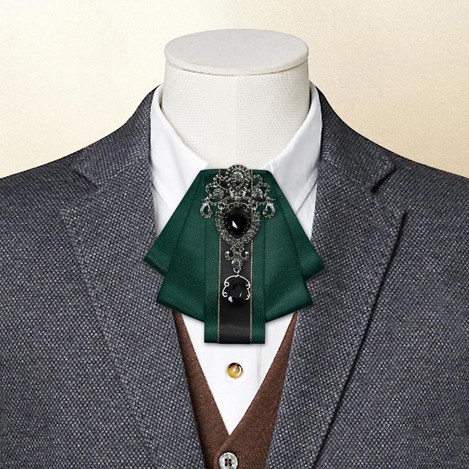 Rhinestone Pre-Tied Bow Tie for Men, Adjustable Mens Bow Tie Solid Color Bowtie for Wedding Party Banquet Prom
