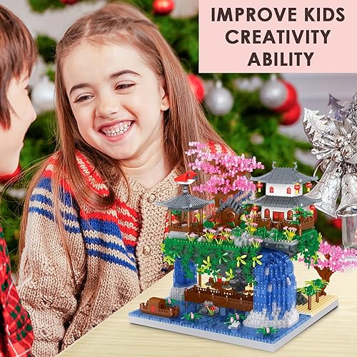 Miniatura 6 de Kitoyz Juego de construcción de árbol bonsái de flor de cerezo, juego de microbloques de construcción de arquitectura china de flor de durazno, kit