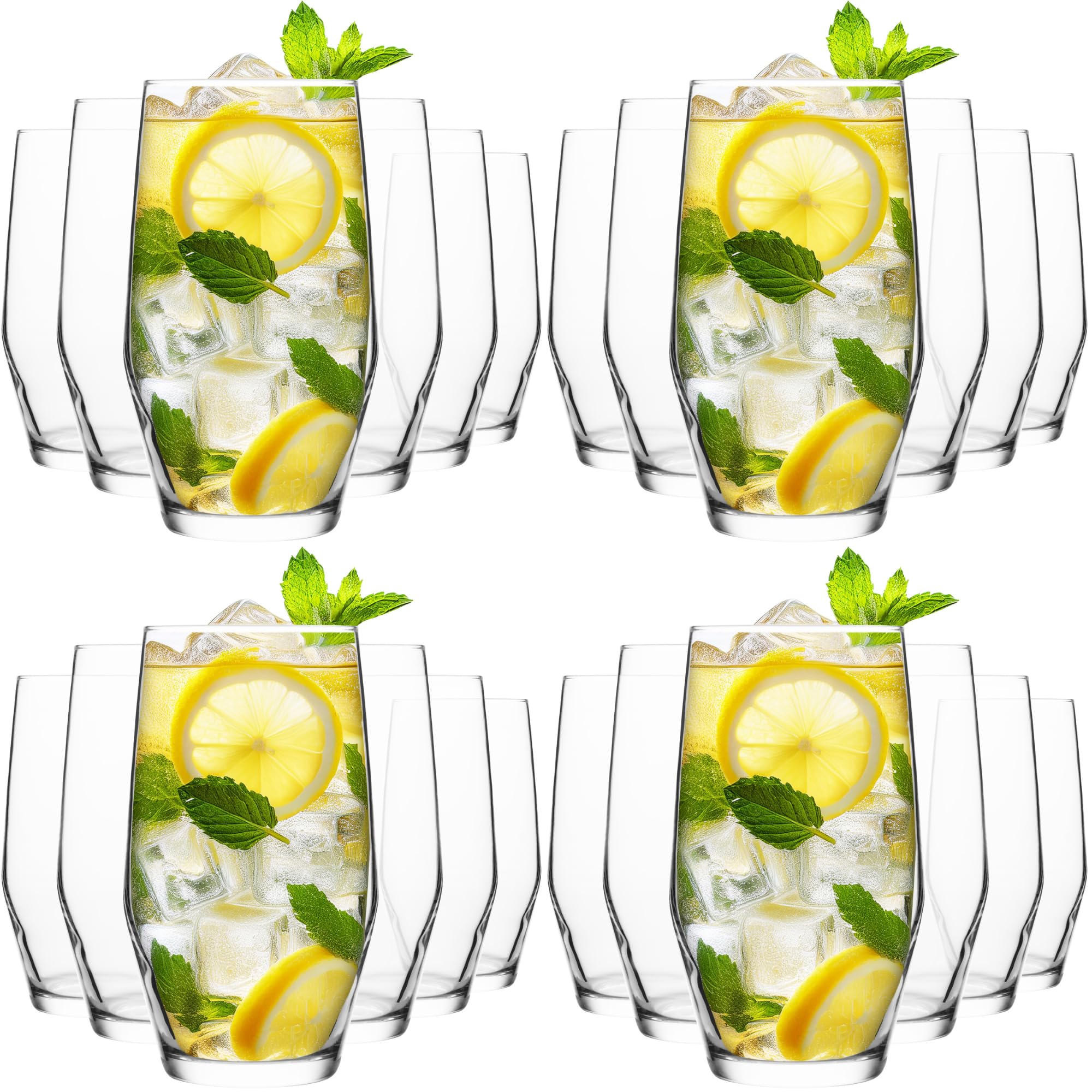 Homiu Highball Drinking Tumbler Glasses | Set of 24 | 495ML | Crystal Clear Tall High Ball Glasses | Water Gin Cocktail Juice | Drinking Glassware | Napoli Collection | Dishwasher Safe