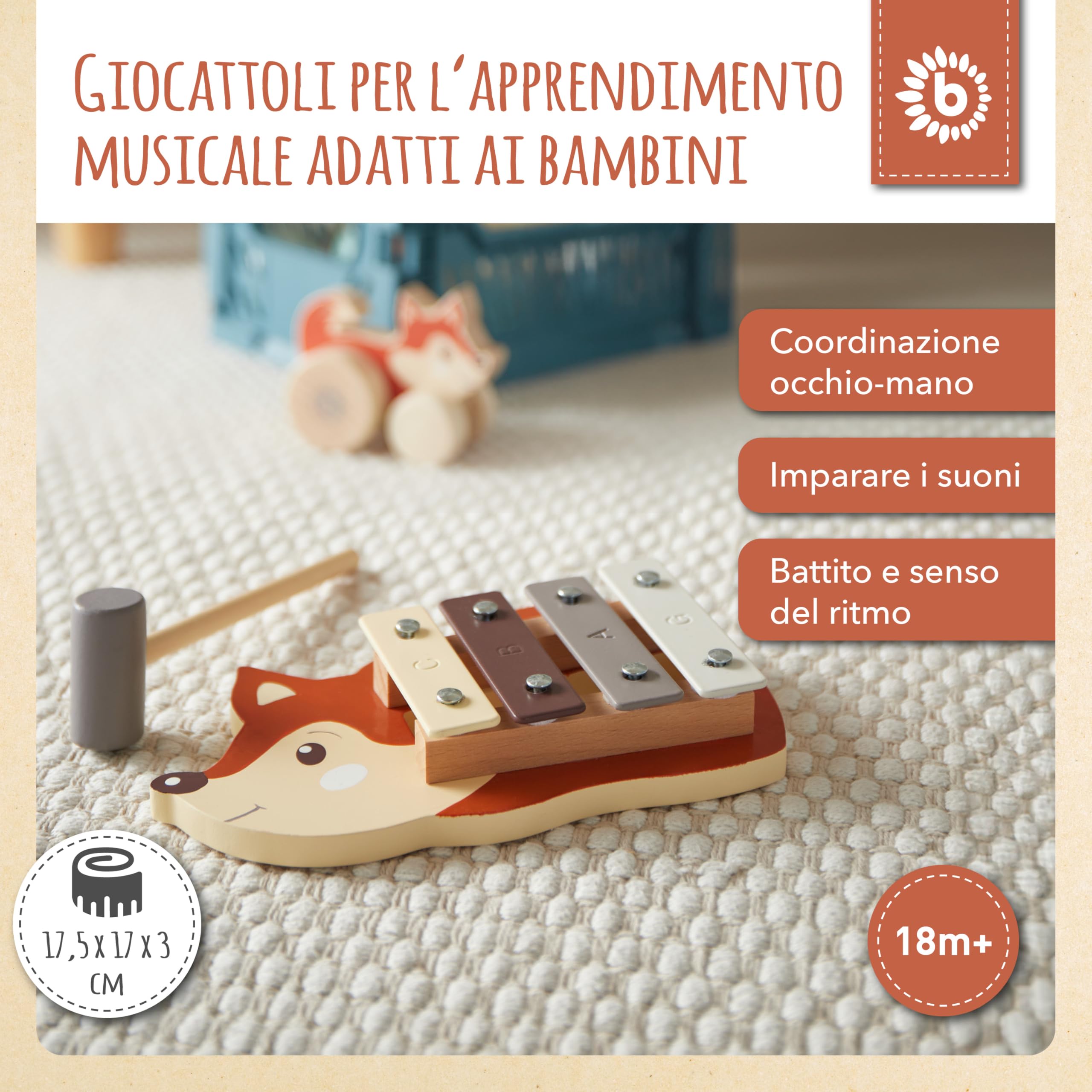 Bieco Xilofono Bambini Legno - Strumento Musicale per Bambini 1-4 Anni