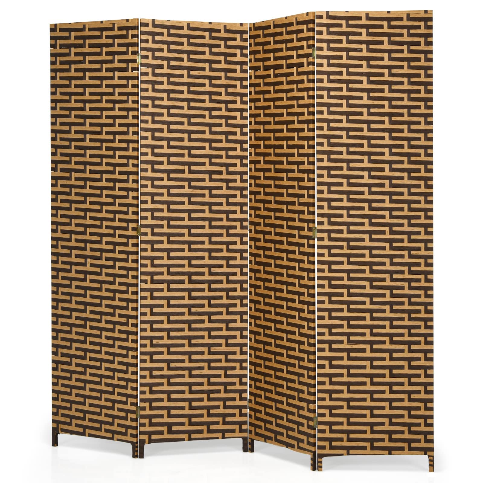 Giantex Room Divider, 6 Ft 4 Panel Handmade Rattan Room Divider, Wood