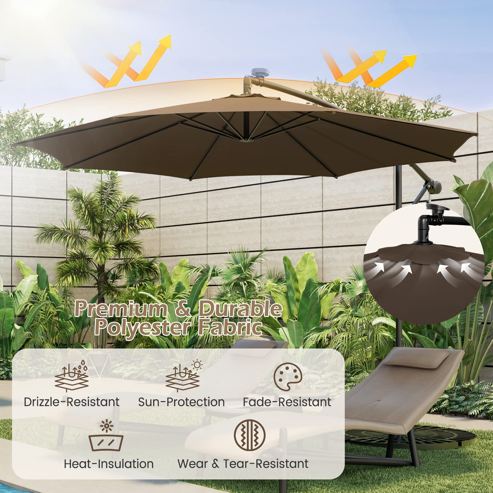 Ombrellone Da Giardino Decentrato Con Luci LED Ombrellone A Sbalzo Da Esterno Parasole Da Giardino 3x3m Con Pannello 88496771