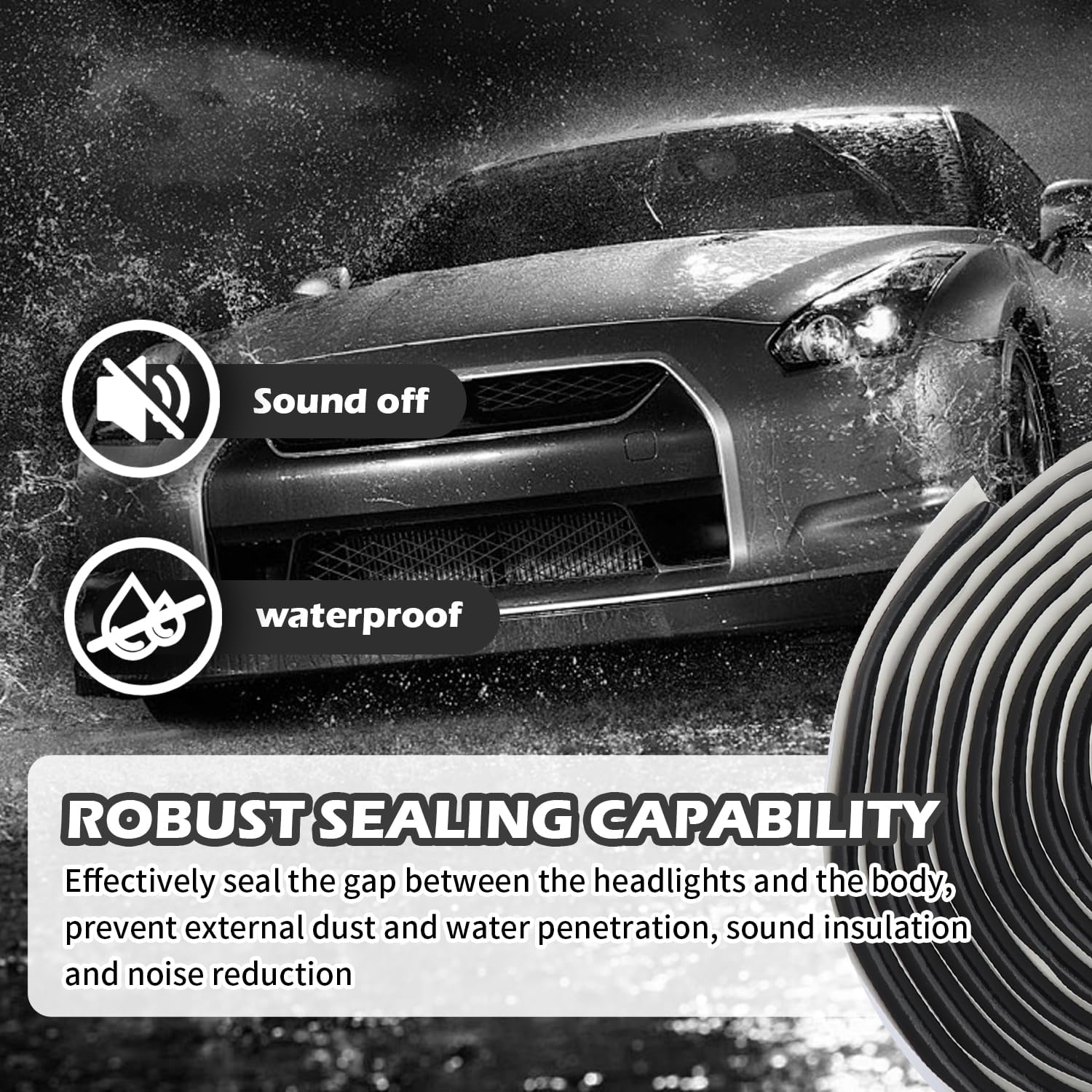 13FT Headlight Sealant Butyl Tape,Strong Adhesive Butyl Sealant Tape Promotes Sealing of Car Windshield,Hood,Window,Door,Universal Rubber Sealant of Car Tape