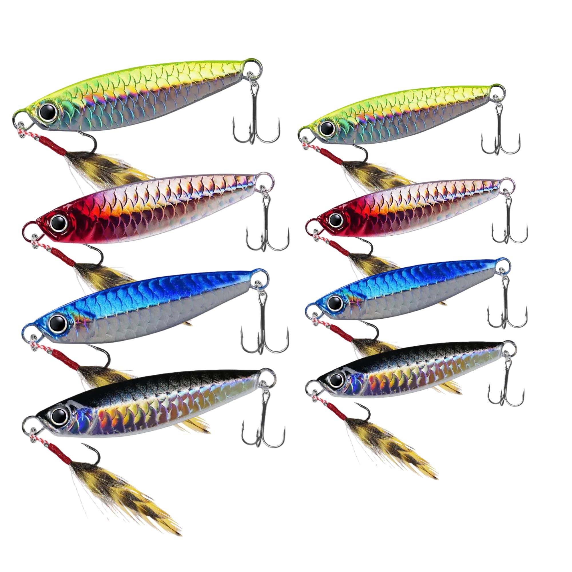 8Pcs Sea Fishing Lures, Hard Bait With hooks for Freshwater Saltwater Fishing， for Sea bass，mackerel,etc（4pcs-15g，4pcs-30g）