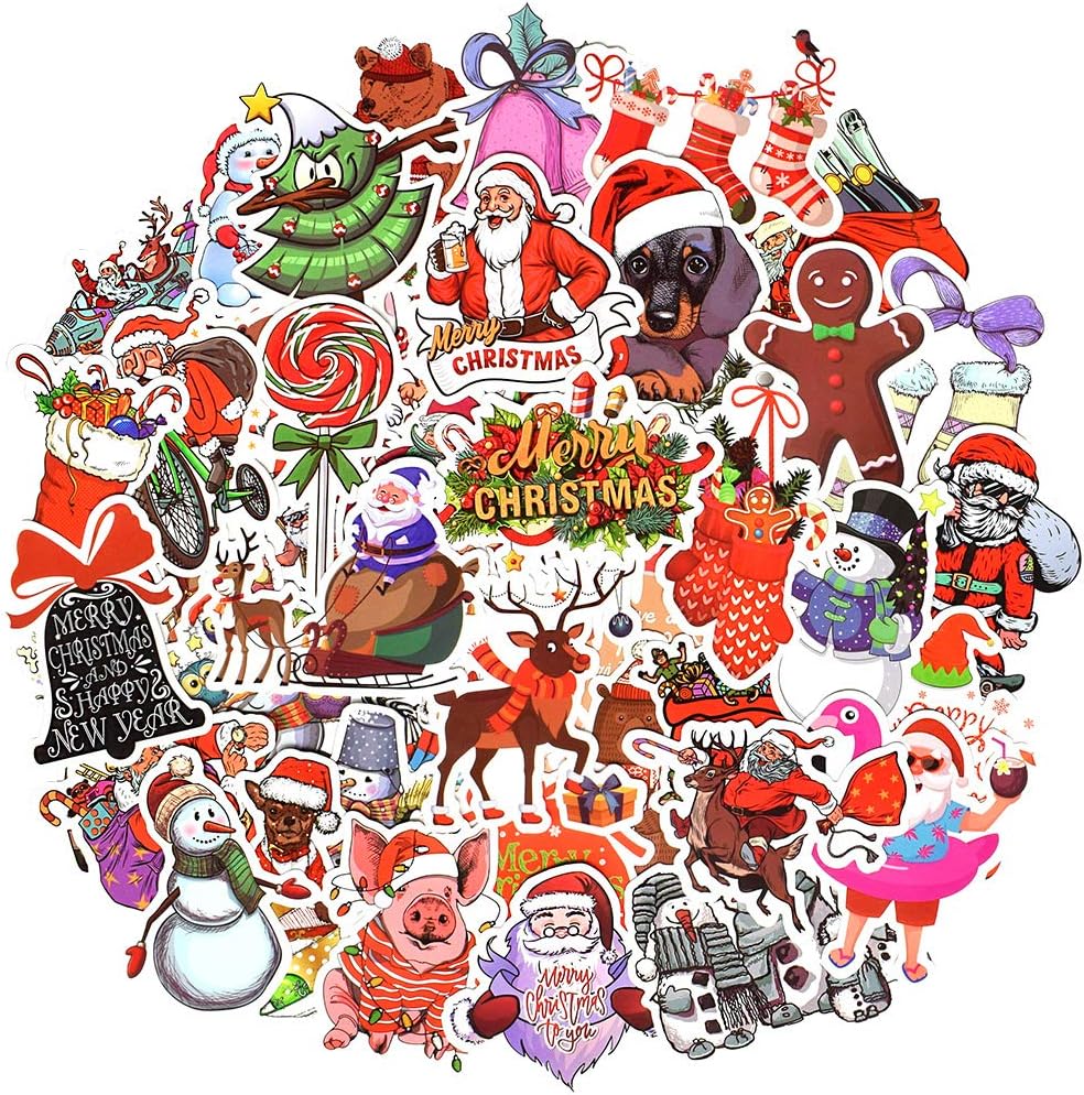 Waterproof Vinyl Stickers for Scrapbooking Laptop Party Favors (50 Pcs Christmas Style)
