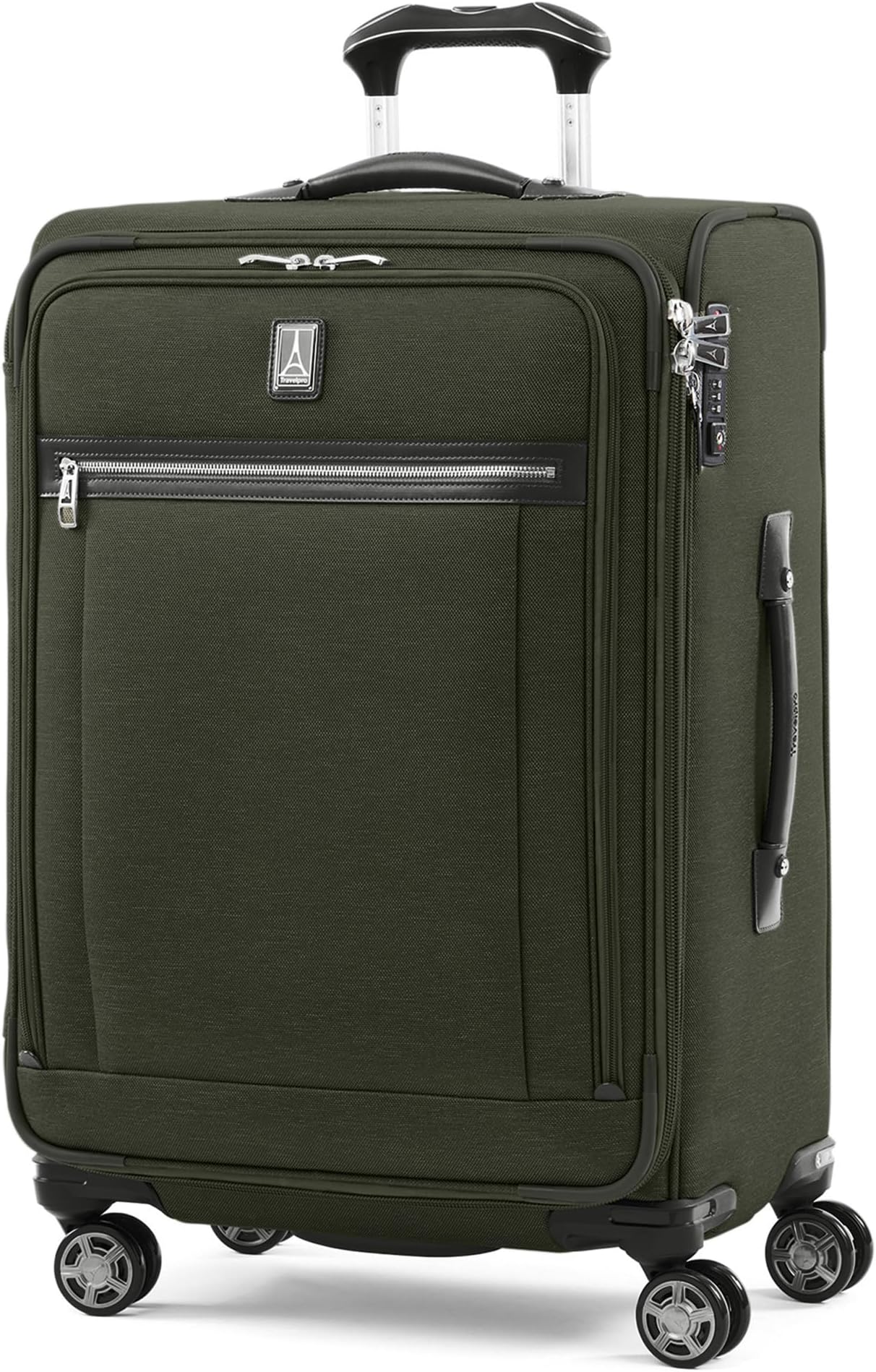Platinum Elite Softside Expandable Checked Luggage, 8 Wheel Spinner Suitcase, TSA Lock, Men and Women, Pilot Green, Checked Medium 25-Inch