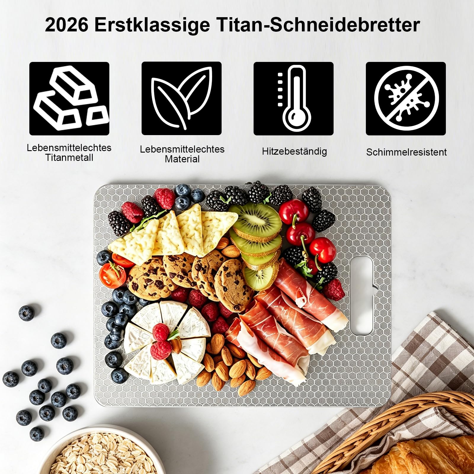 3 Pcs Tagliere in Titanio, Titan Schneidebrett Kratzfest Doppio Lato per Alimenti, tagliere Acciaio Inox, Cutting board in Acciaio Inossidabile, Cutting Board per Frutta, Verdura, Carne