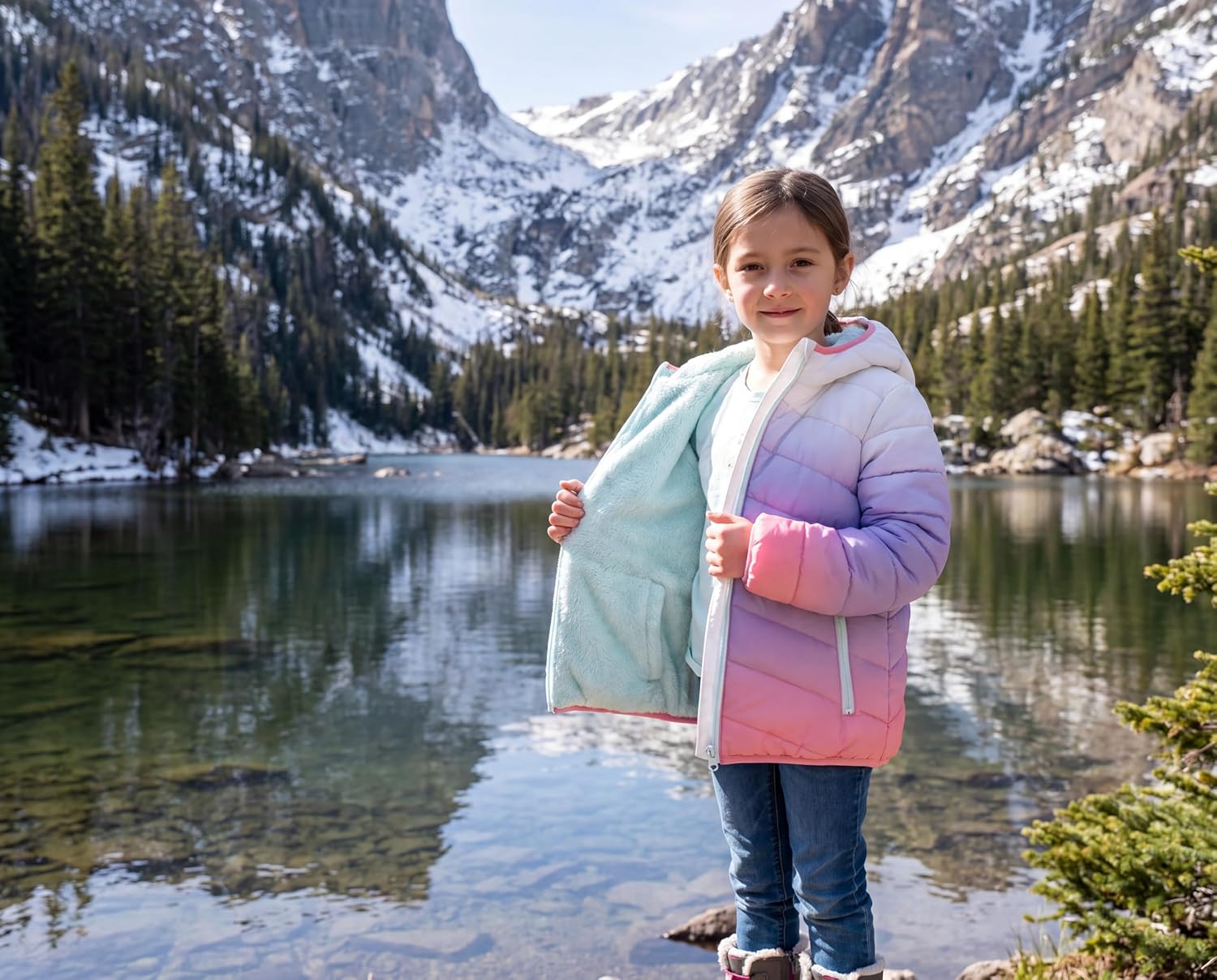 Rokka&Rolla Girls' Reversible Water-Resistant Sherpa Fleece Puffer Jacket