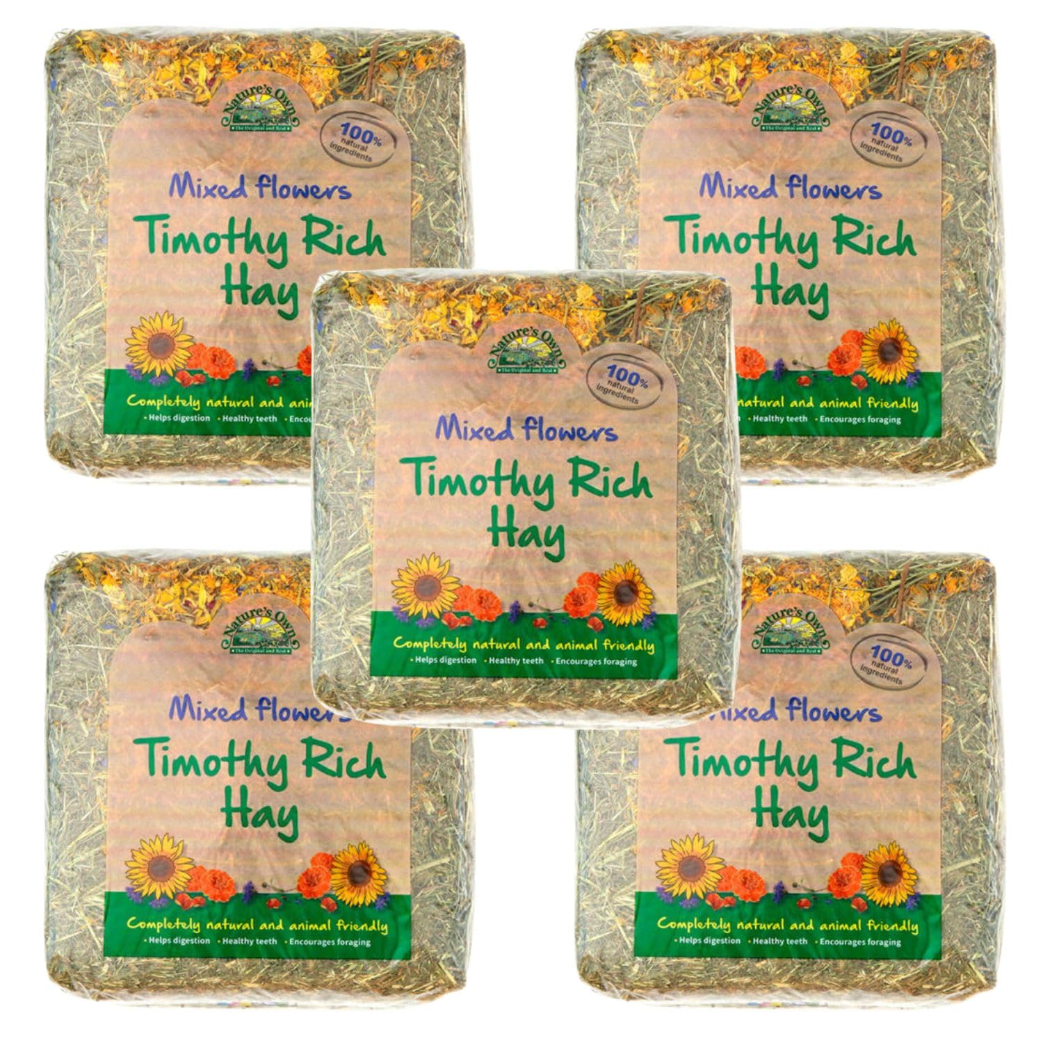 1kg, 2kg & 5kg Nature's Own Timothy Hay With Mixed Flowers Animal Pet Natural Feed - Dust Extracted - For Rabbit Guinea Pig Chinchilla Hamster & Small Animals - 5 x 1kg