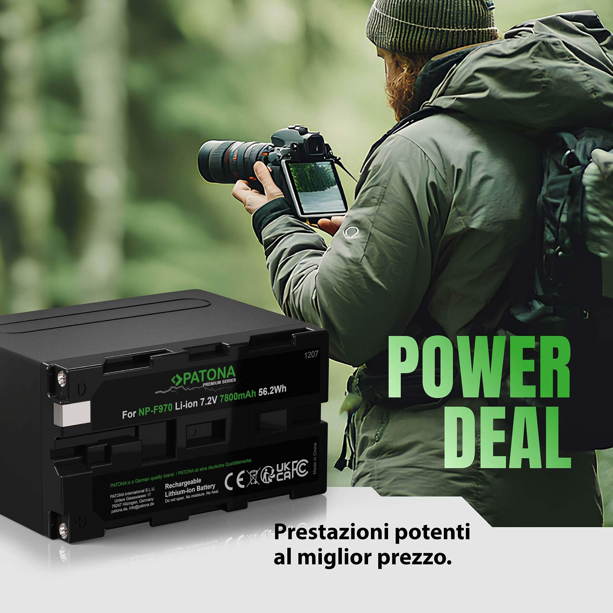 PATONA 2x Premium Batteria NP-F970 (7800 mAh / 56,2 Wh) – per luci video LED, monitor da campo e camcorder Sony – la massima autonomia della classe NP-F – doppio pack