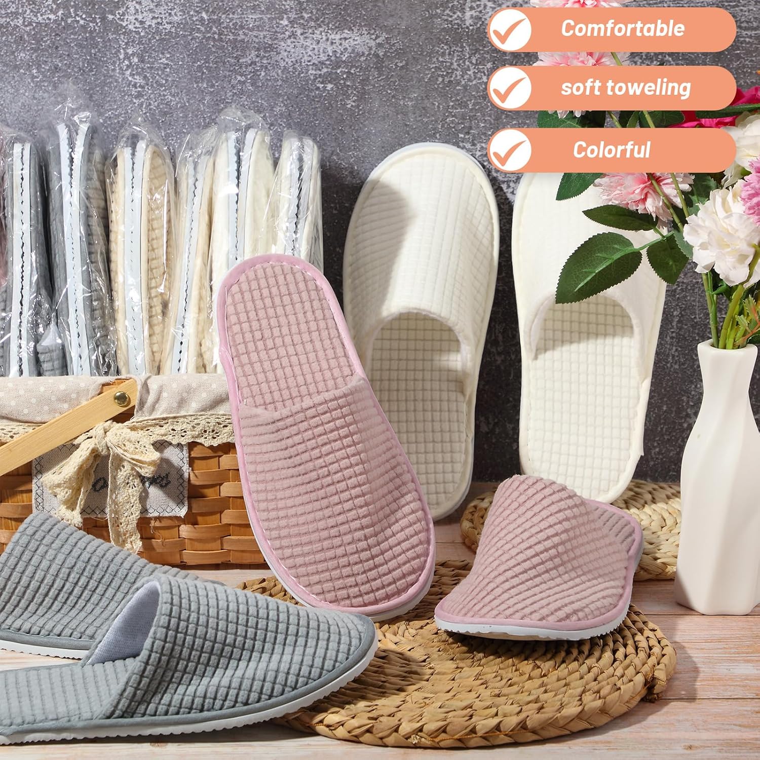 Geyoga 12 Pair House Slipper for Guest Non Slip Disposable Slipper for Travel Washable Reusable Closed Toe Hotel Bridesmaid Indoor Spa Wedding Party Shoeless Home - Image 2