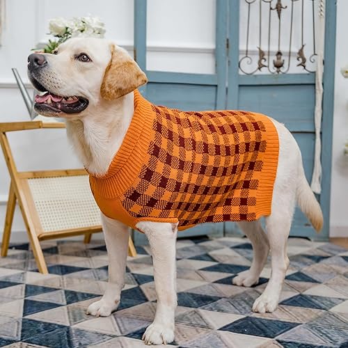 Miniatura 5 de PUPTECK Suéter a cuadros para perro y gato, ropa de punto para otoño e invierno, ropa cálida para perros pequeños, medianos y grandes, naranja, M