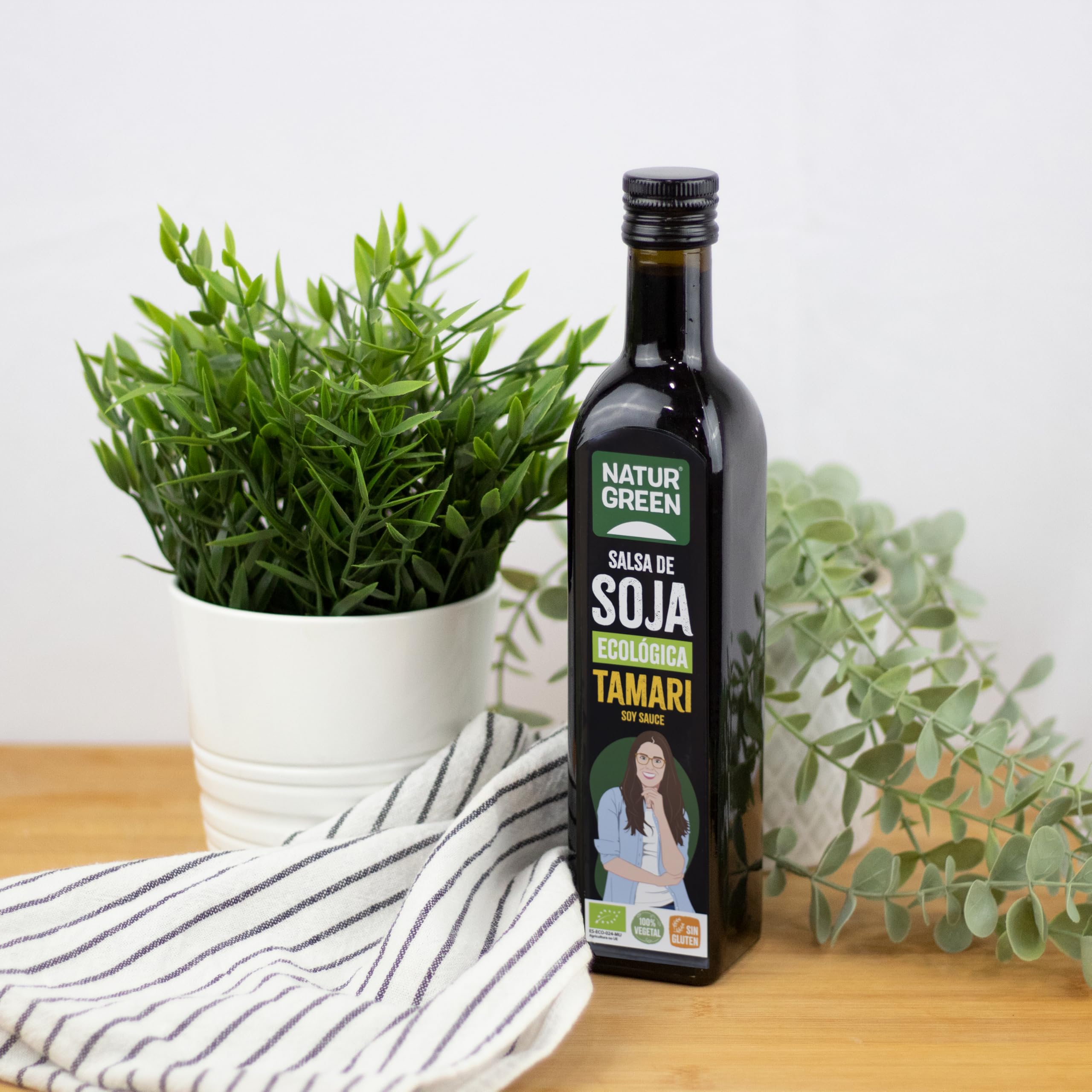 NaturGreen - Tamari Salsa de Soja Bio, Pack 6 x 500 ml, Condimento Ecológico, Alternativa sin Gluten, para Cocinar y Aderezar, Ecológico Certificado
