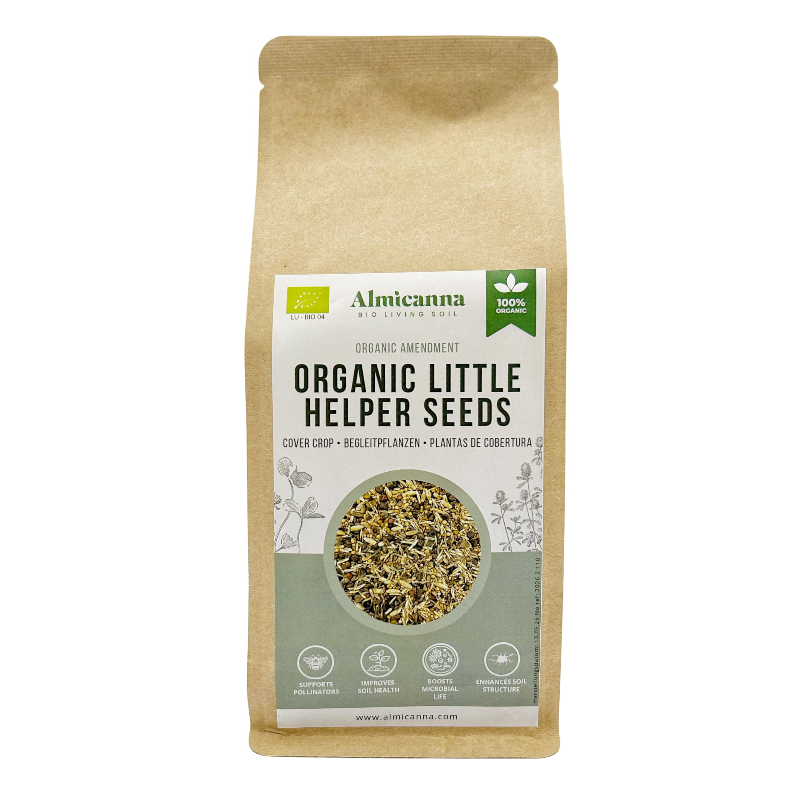 Organic Little Helper Seeds Cover Crop 50g – Plantas de Acompañamiento y Subsiembra para Living Soil – Abono Natural para el Cultivo de Plantas en Interior (1KG)