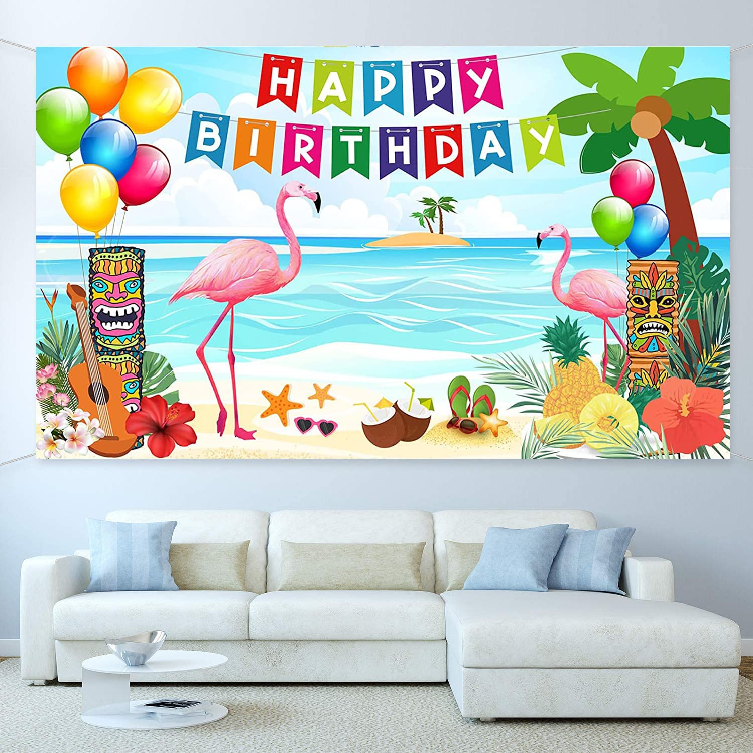 Large Flamingo Backdrop - 98.4x18.1 Inch Tropical Beach Banner For Summer Parties & Photo Backgrounds