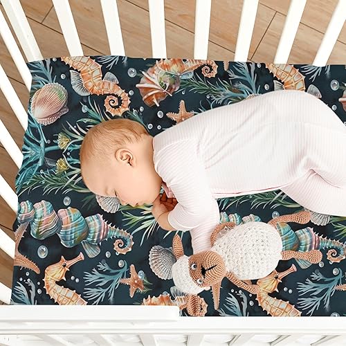 Miniatura 8 de Kigai Fitted Crib Sheet for Boys Girls,Seahorse Jersey Knit Baby Sheet for Standard Crib and Toddler Bed Mattresses, Cozy Soft Breathable, 28 x 52 in