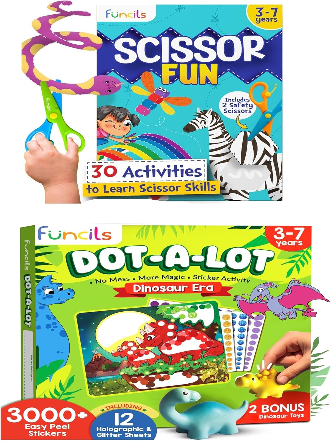 Scissor Skills and Dot Art Sticker Dinosaur Bundle for Kids