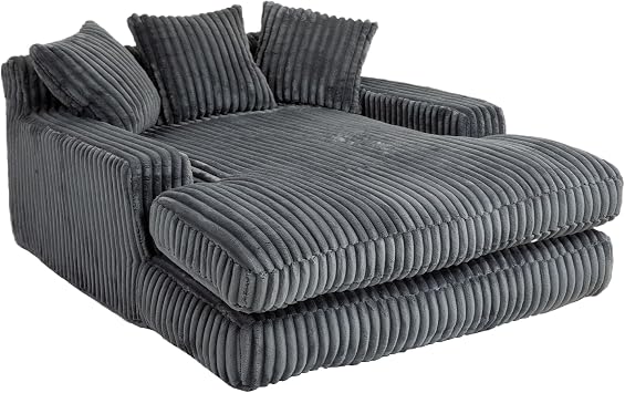 Oversized Chaise Lounge Sofa Bed Indoor, Modern Corduroy Sleeper Couch with 3 Throw Pillows for Living Room Office Dark Gray