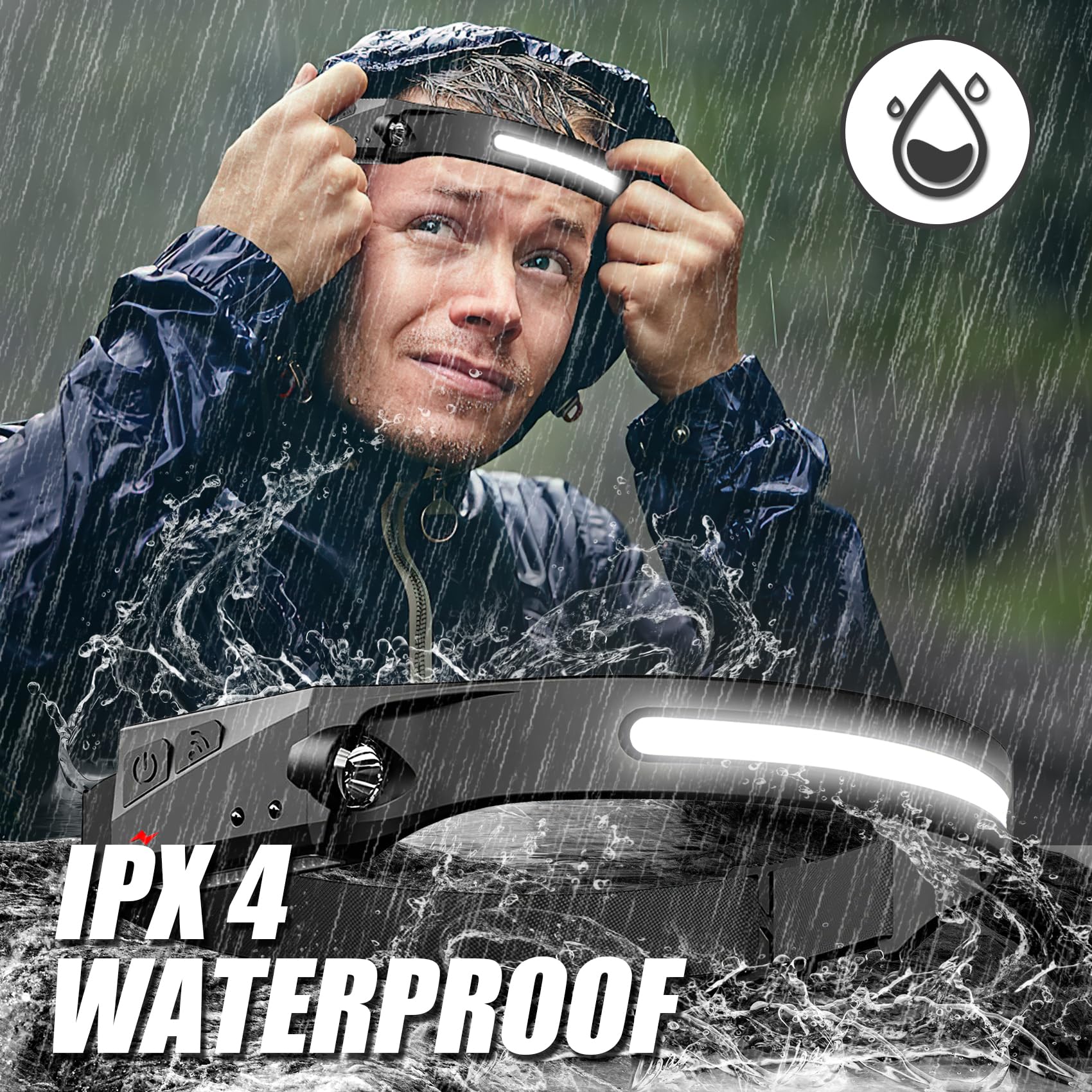 Linterna frontal recargable, paquete de 8, linterna LED superbrillante con haz ancho de 230°, sensor de movimiento, 5 modos de lámpara de cabeza impermeable para senderismo, correr, camping