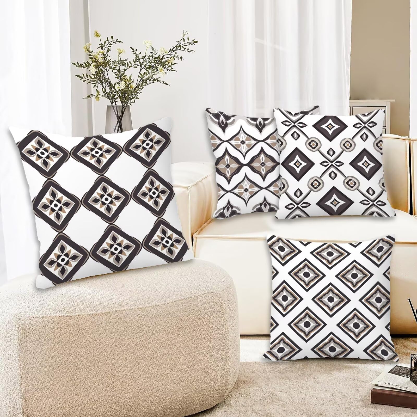 Kissenbezug 55x55 Boho 4er Set Samt Kissenbezüge Braun Zierkissenbezug Kissenhülle Dekorative Weiche Quadratische Dekokissenbezug Sofakissenbezug Couchkissen für Deko Schlafzimmer Wohnzimmer Y-13
