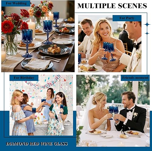 Miniatura 8 de Ciaell 24 copas de vino de plástico azul, copas de plástico de 7 onzas para fiesta, vasos azules vintage, juego de copas de agua desechables