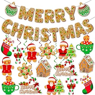 Gingerbread Banner, Gingerbread Christmas Decor Include Christmas Banner and Gingerbread Hanging Swirl, Christmas Party Supplies Decorations