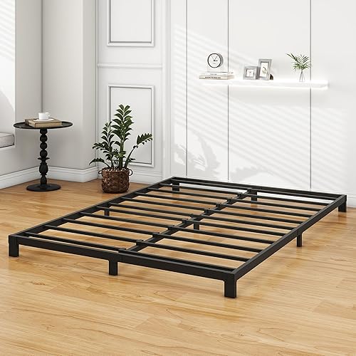 Miniatura 4 de Base de cama matrimonial de 5 pulgadas de perfil bajo, plataforma de metal doble, no necesita somier, base de colchón de listones de acero de metal