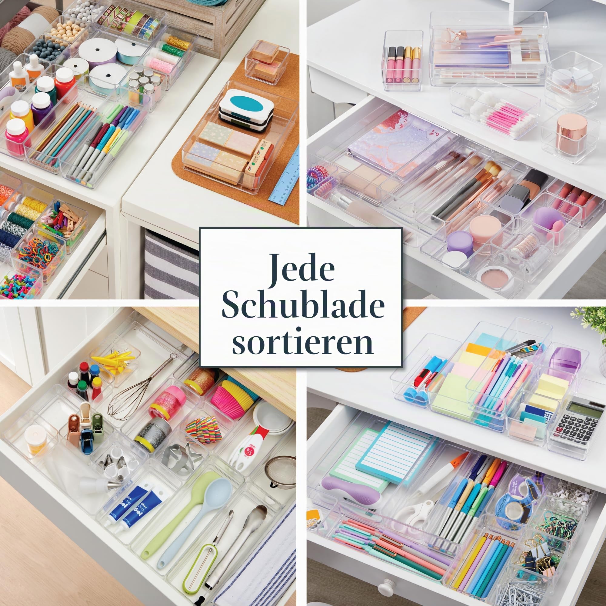 STORi SimpleSort 18-teiliges stapelbares transparentes Schubladen-Organizer-Set | mehrere Größen | Make-up-Aufbewahrungsbehälter und Büro-Schreibtisch-Schubladenteiler | Hergestellt in den USA