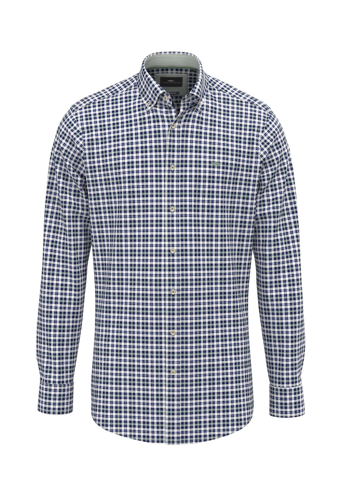 Fynch-Hatton Men's Fern Cotton Shirt With Fine Check Pattern And Button Down Collar, Xxl