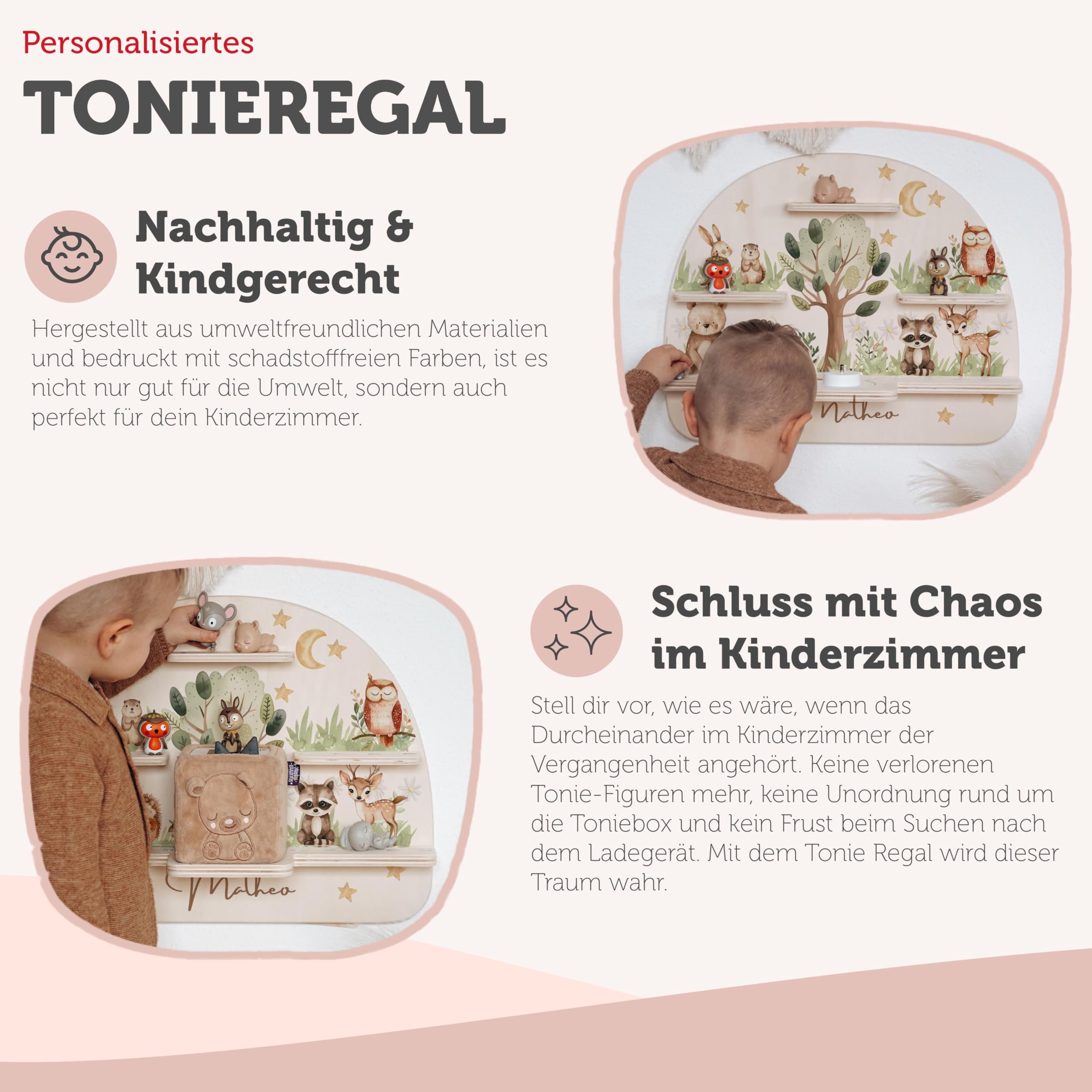 Tonie Regal mit deinem Wunsch-Namen | Wandregal Kinderzimmer zur Aufbewahrung der Tonie Box & Hörfiguren | Tonieregal Mädchen und Jungen - Praktische Kinderzimmer deko & Geschenke Kinder