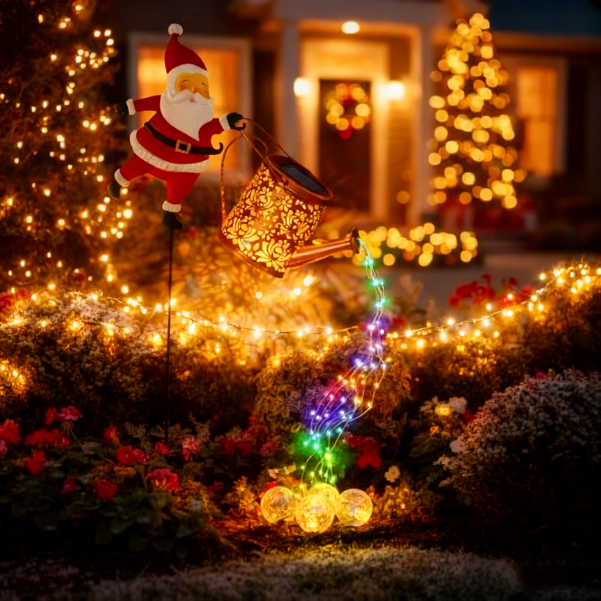 Lanterne Solaire Extérieur Père Noel Arrosoir - Détection