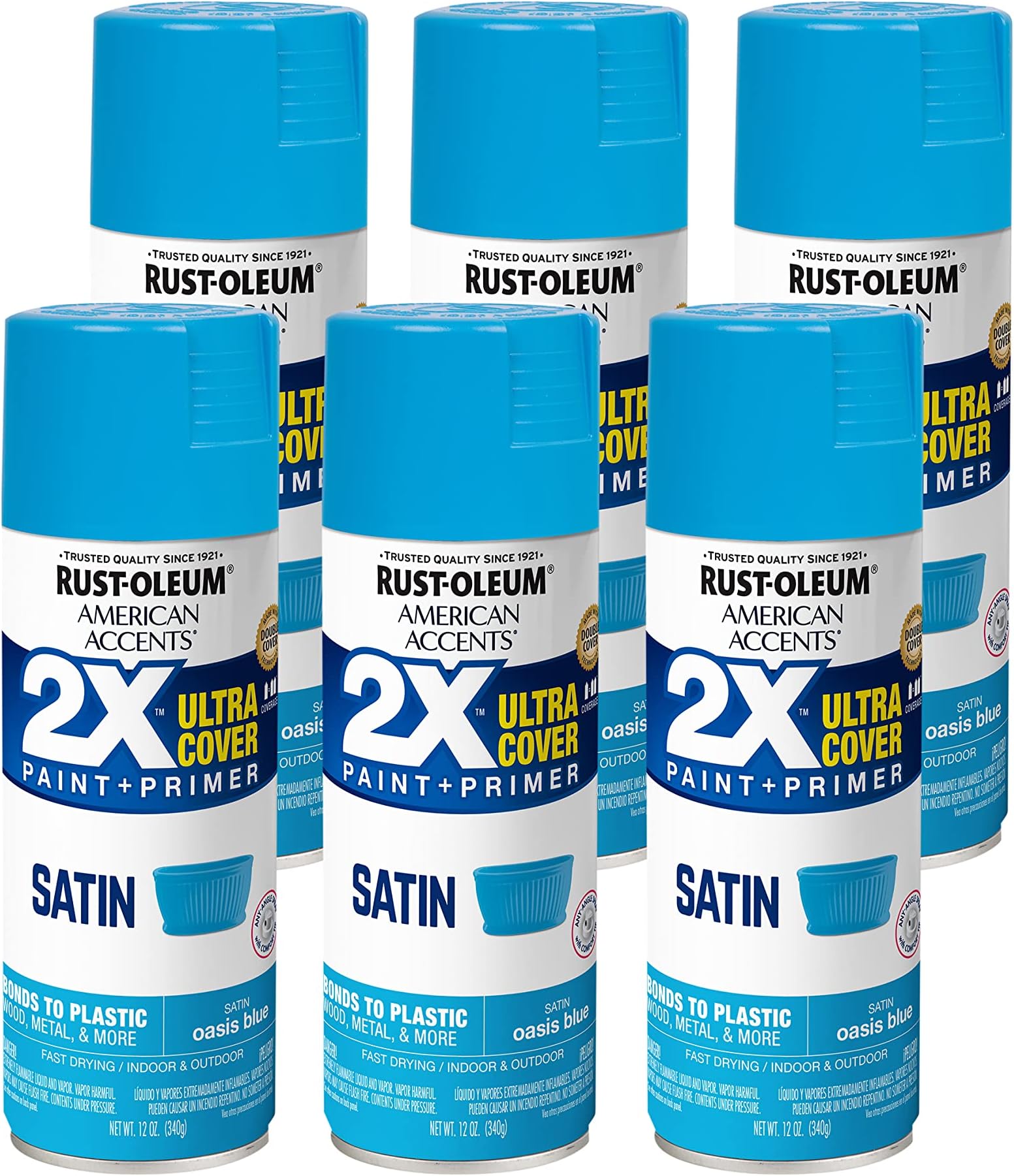 327942-6PK American Accents Spray Paint, 12 oz, Satin Oasis Blue, 6 Pack