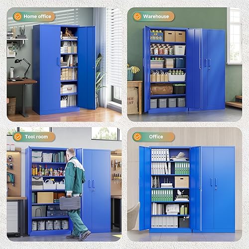 Vista 26 de Letaya - Armarios de almacenamiento de metal con puerta de cerradura, armarios de garaje de acero con 5 estantes ajustables para el hogar, oficina