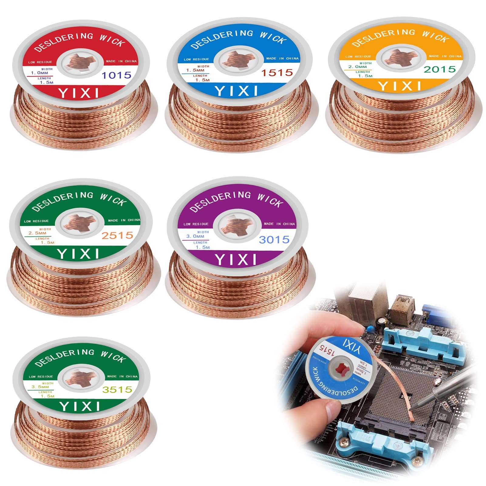 Treccia per dissaldare, 1,5 m, treccia da dissaldare, 1,0/1,5/2,0/2,5/3,0/3,5 mm, rame puro filo per dissaldare treccia per rimuovere lo stagno di saldatura e smontare i componenti elettrici
